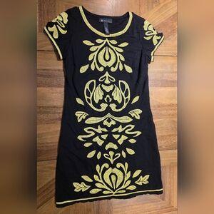 INC International Concepts Embroidered Dress Sz Medium Black Gold Womens